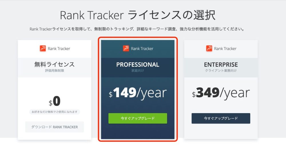 Rank Trackerの料金プラン
